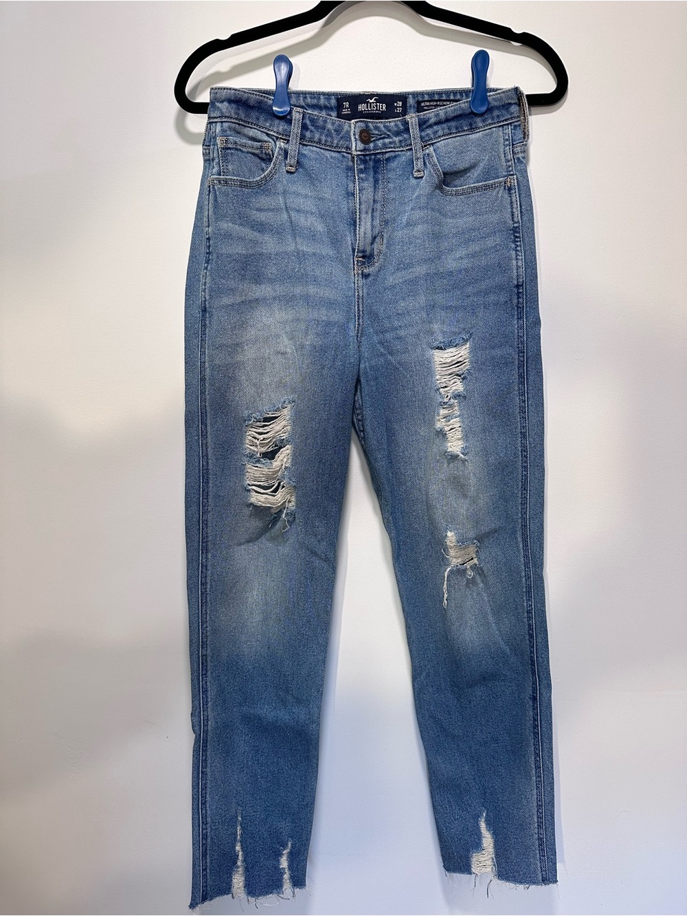 Women’s Hollister Ripped Ultra High-Rise Mom Jeans in Medium Blue Wash